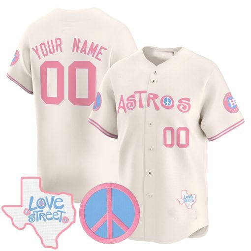 Custom H.Astros Love Street & Peace Sign Patch Pink Limited Baseball Jersey