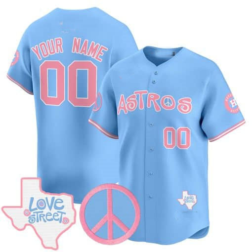 Custom H.Astros Love Street & Peace Sign Patch Pink Limited Baseball Jersey