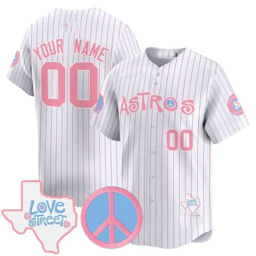 Custom H.Astros Love Street & Peace Sign Patch Pink Limited Baseball Jersey
