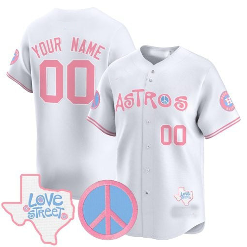 Custom H.Astros Love Street & Peace Sign Patch Pink Limited Baseball Jersey