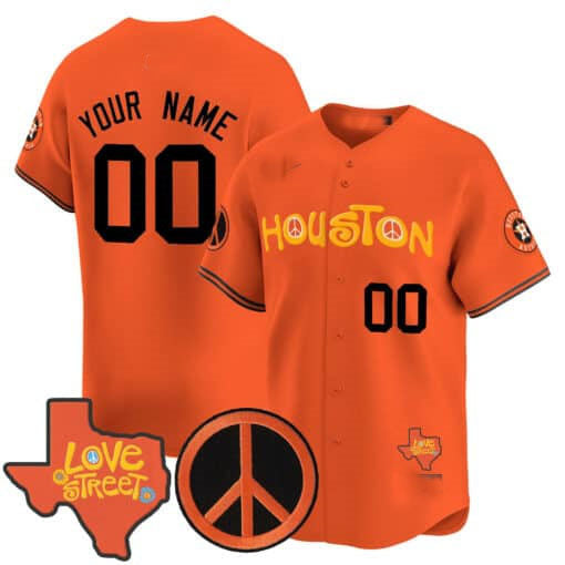 Custom H.Astros Love Street & Peace Sign Patch Limited V2 Baseball Jerseys