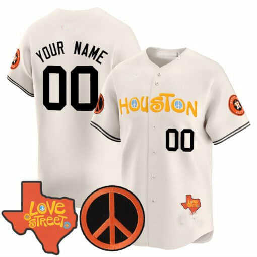 Custom H.Astros Love Street & Peace Sign Patch Limited V2 Baseball Jerseys