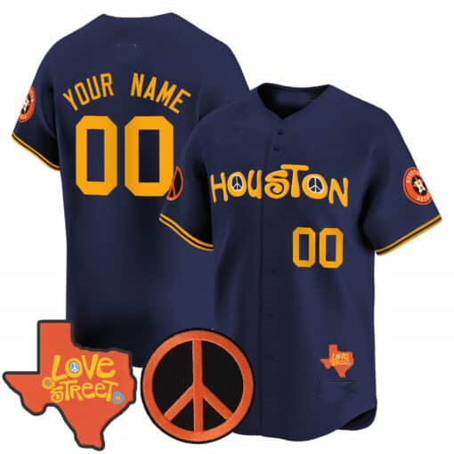 Custom H.Astros Love Street & Peace Sign Patch Limited V2 Baseball Jerseys
