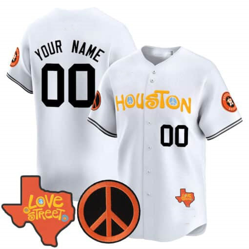 Custom H.Astros Love Street & Peace Sign Patch Limited V2 Baseball Jerseys