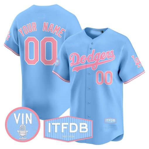 Custom LA.Dodgers Vin ITFDB Patch Pink Limited Baseball Jerseys