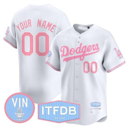 Custom LA.Dodgers Vin ITFDB Patch Pink Limited Baseball Jerseys