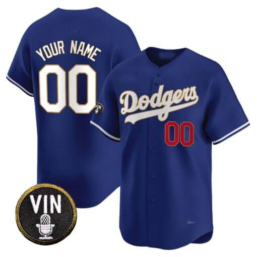Custom LA.Dodgers Vin Scully Patch Gold Trim Limited Baseball Jerseys