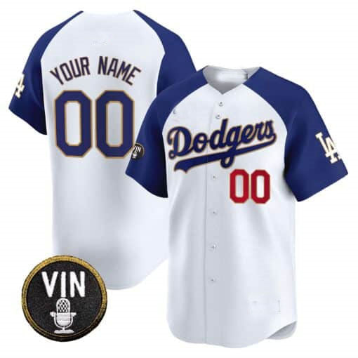 Custom LA.Dodgers Vin Scully Patch Gold Trim Limited Baseball Jerseys