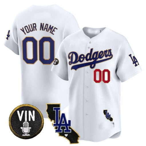 Custom LA.Dodgers Vin & California Patch Gold Trim Limited Baseball Jerseys