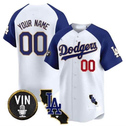Custom LA.Dodgers Vin & California Patch Gold Trim Limited Baseball Jerseys