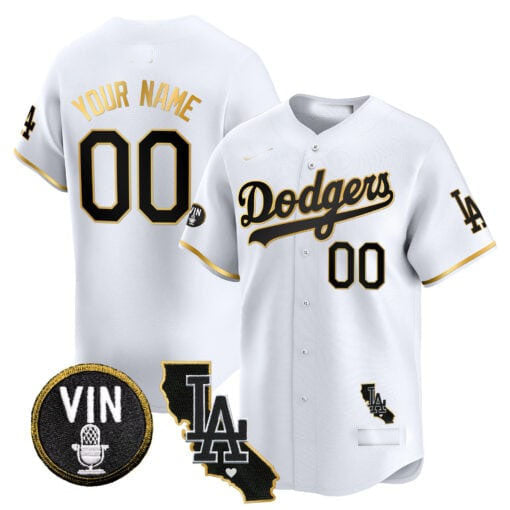 Custom LA.Dodgers Vin & California Patch Gold Trim Limited Baseball Jerseys