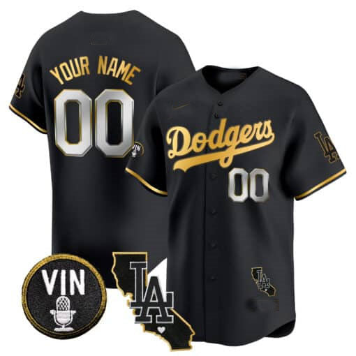 Custom LA.Dodgers Vin & California Patch Gold Trim Limited Baseball Jerseys